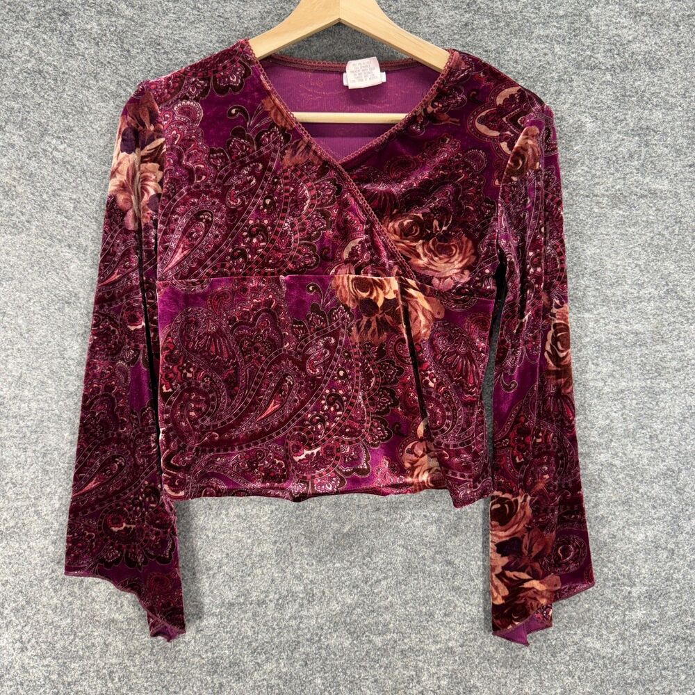 Girl Code Blouse Women XL Purple Geometric V-Neck Long Sleeve Pullover Casual